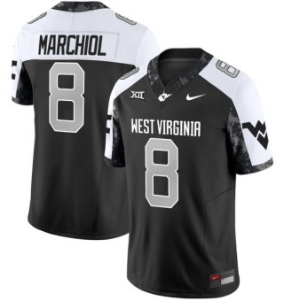 Men's West Virginia Mountaineers #8 Nicco Marchiol Coal Rush 2025 Nike FUSE Limited Stitched Football Jersey Black White