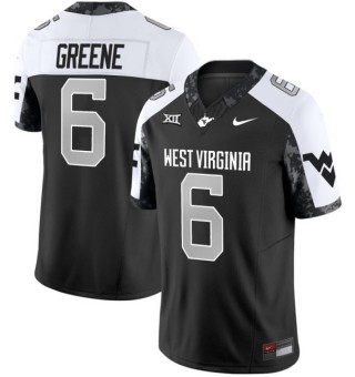 Men's West Virginia Mountaineers #6 Garrett Greene Coal Rush 2025 Nike FUSE Limited Stitched Football Jersey Black White