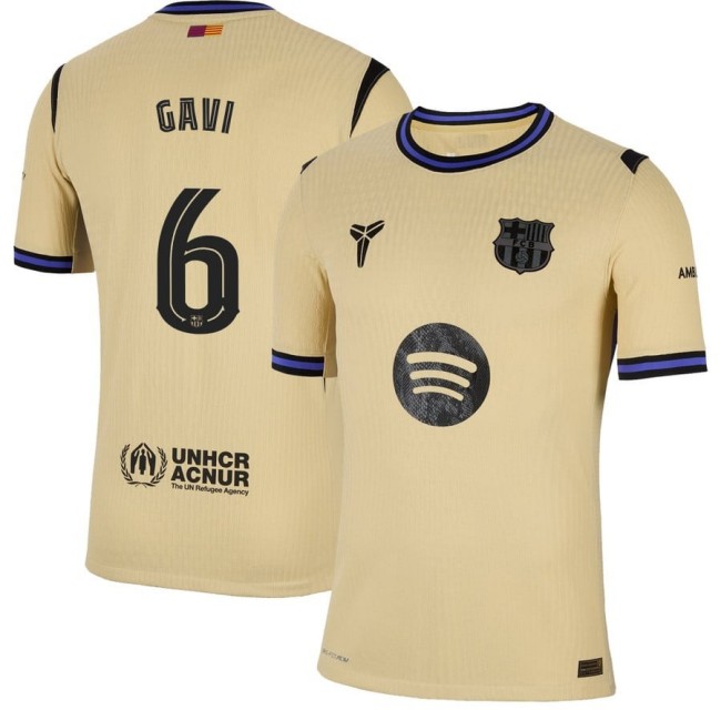 Men's FC Barcelona x Kobe Bryant Brand #6 Gavi Team Gold 2025-26 Nike Limited The Second Kit Jersey