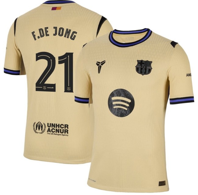 Men's FC Barcelona x Kobe Bryant Brand #21 Frenkie de Jong Team Gold 2025-26 Nike Limited The Second Kit Jersey