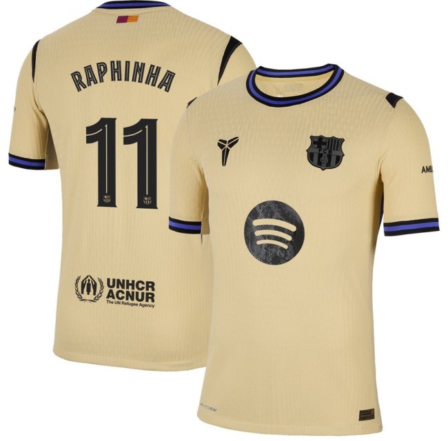 Men's FC Barcelona x Kobe Bryant Brand #11 Raphinha Team Gold 2025-26 Nike Limited The Second Kit Jersey