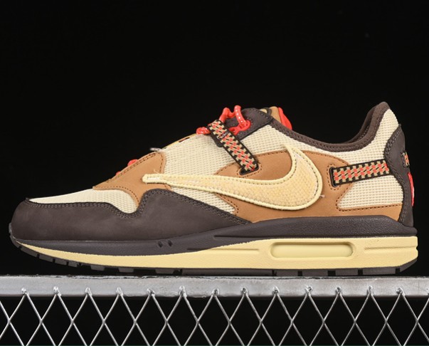Men's Nike Air Max 1 Travis Scott Cactus Jack Baroque Brown Lemon Drop Wheat Chile Red DO9392-200 Sneaker