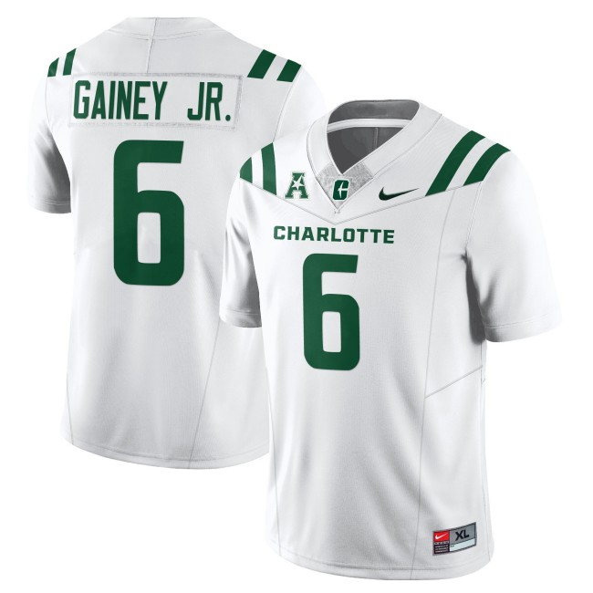 Men's Charlotte 49ers #6 Rod Gainey Jr. White 2025 Nike Vapor Limited Stitched Football Jersey