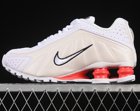 Nike Shox R4 White White Phantom Picante Red AR3565-103 (WMNS USW 5.5-8 Men's US 7-11) Casual Lifestyle Shoes Sneakers