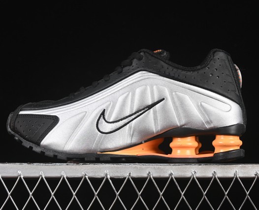 Nike Shox R4 Black Vast Grey Bright Mandarin Metallic Silver HQ1988-003 (WMNS USW 5.5-8 Men's US 7-11) Casual Lifestyle Shoes Sneakers