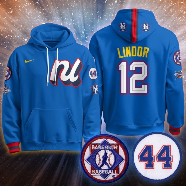 Men's National League #12 Francisco Lindor Blue 2025 MLB All-Star Stitched Hoodie