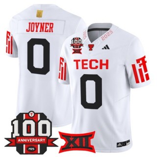 Men's Texas Tech Red Raiders #0 Quinten Joyner White F.U.S.E. 100th Anniversary Patch 2025 Vapor Limited Stitched Football Jersey
