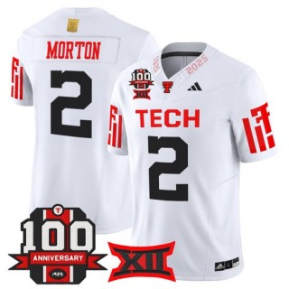 Men's Texas Tech Red Raiders #2 Behren Morton White F.U.S.E. 100th Anniversary Patch 2025 Vapor Limited Stitched Football Jersey