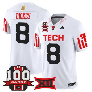 Men's Texas Tech Red Raiders #8 Cameron Dickey White F.U.S.E. 100th Anniversary Patch 2025 Vapor Limited Stitched Football Jersey