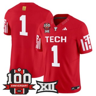 Men's Texas Tech Red Raiders #1 Red F.U.S.E. 100th Anniversary Patch 2025 Vapor Limited Stitched Football Jersey