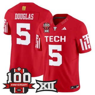 Men's Texas Tech Red Raiders #5 Caleb Douglas Red F.U.S.E. 100th Anniversary Patch 2025 Vapor Limited Stitched Football Jersey