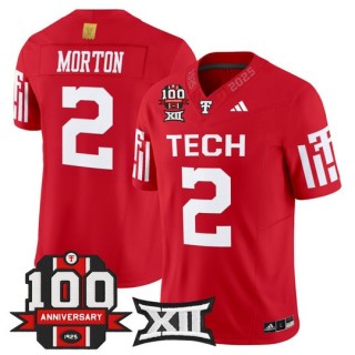 Men's Texas Tech Red Raiders #2 Behren Morton Red F.U.S.E. 100th Anniversary Patch 2025 Vapor Limited Stitched Football Jersey