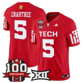 Men's Texas Tech Red Raiders #5 Michael Crabtree Red F.U.S.E. 100th Anniversary Patch 2025 Vapor Limited Stitched Football Jersey
