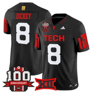 Men's Texas Tech Red Raiders #8 Cameron Dickey Black F.U.S.E. 100th Anniversary Patch 2025 Vapor Limited Stitched Football Jersey