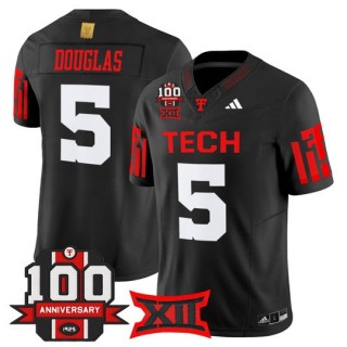 Men's Texas Tech Red Raiders #5 Caleb Douglas Black F.U.S.E. 100th Anniversary Patch 2025 Vapor Limited Stitched Football Jersey