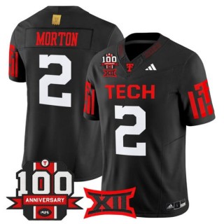 Men's Texas Tech Red Raiders #2 Behren Morton Black F.U.S.E. 100th Anniversary Patch 2025 Vapor Limited Stitched Football Jersey