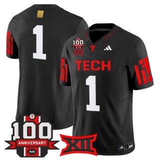 Men's Texas Tech Red Raiders #1 Black F.U.S.E. 100th Anniversary Patch 2025 Vapor Limited Stitched Football Jersey