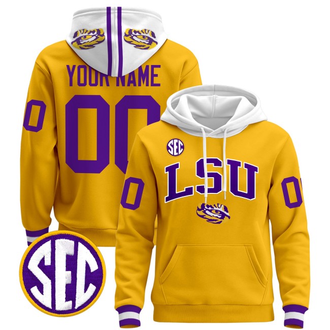 LSU Tigers Custom Gold 2025 Premium Pullover Stitched Hoodie