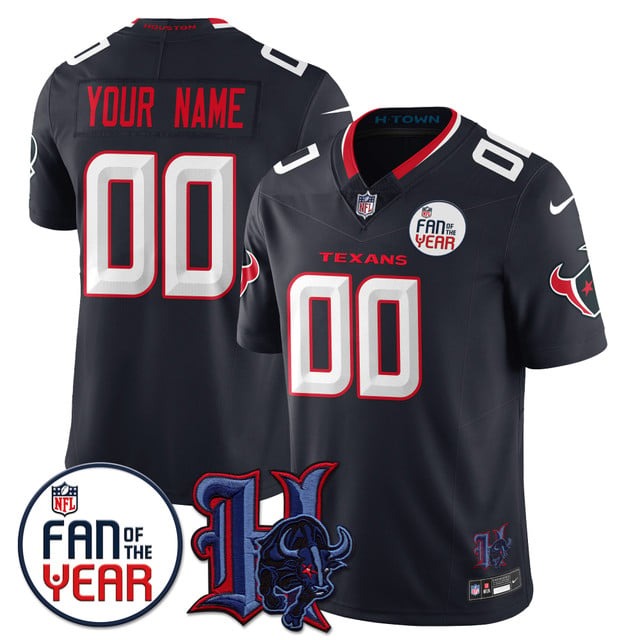 Houston Texans Custom Navy Fan Of The Year & H Patch Vapor Stitched NFL Nike Limited Jersey