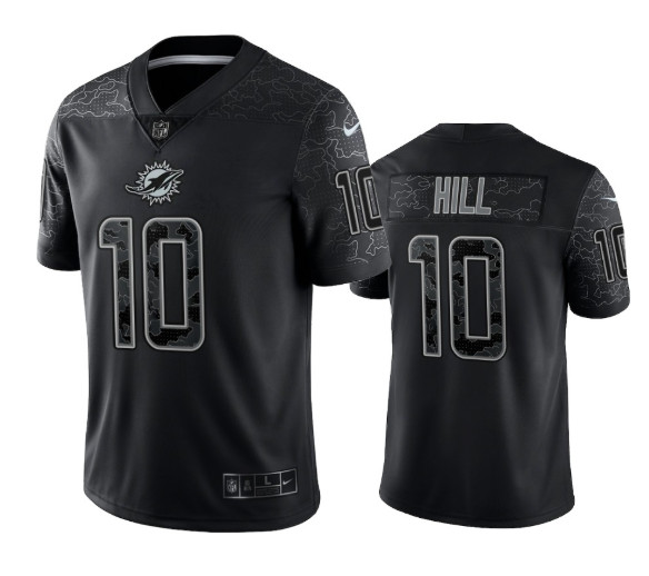 Youth Miami Dolphins #10 Tyreek Hill Black Reflective Limited Stitched Football Jersey