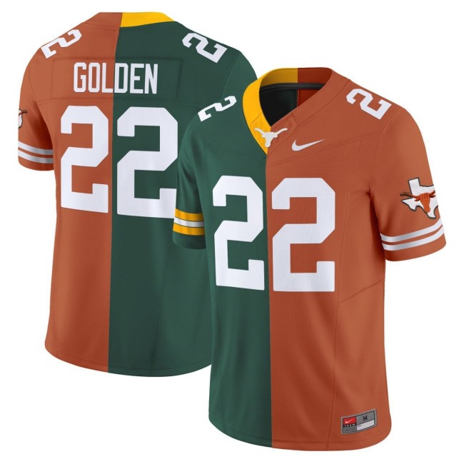 Men's Green Bay Packers #22 Matthew Golden Split F.U.S.E. Texas Longhorns Vapor Limited Stitched Football Jersey