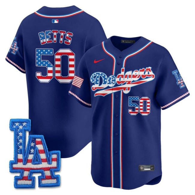 Men's Los Angeles Dodgers #50 Mookie Betts Royal Blue Flag Edition Limited Stitched Baseball Jersey