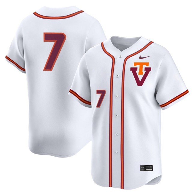 Men's Nike #7 Virginia Tech Hokies Baseball White Stitched Limited Jersey