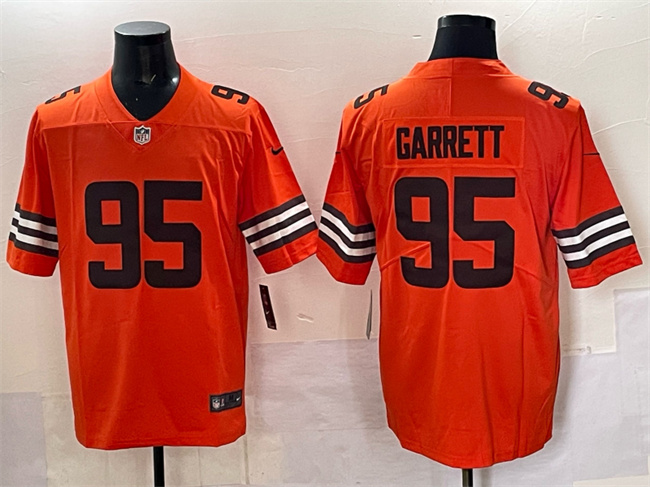 Men's Cleveland Browns #95 Myles Garrett Orange Vapor Limited Stitched Football Jersey
