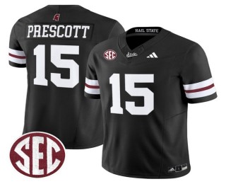 Men's Mississippi State Bulldogs #15 Dak Prescott 'Dark Mode' Black F.U.S.E. 2025 Vapor Limited Stitched SEC Football Jersey