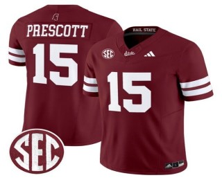 Men's Mississippi State Bulldogs #15 Dak Prescott Maroon F.U.S.E. 2025 Vapor Limited Stitched SEC Football Jersey