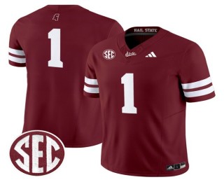 Men's Mississippi State Bulldogs #1 Maroon F.U.S.E. 2025 Vapor Limited Stitched SEC Football Jersey