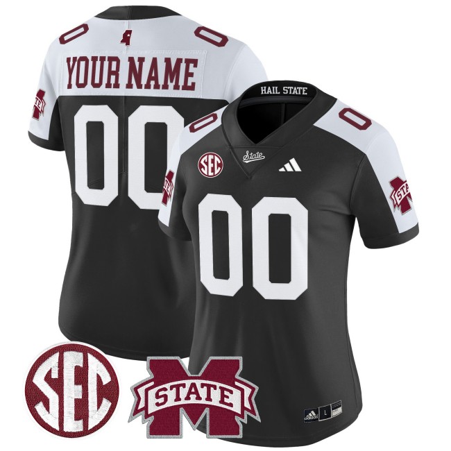 Women's Mississippi State Bulldogs Custom Black White F.U.S.E. 2025 Vapor Limited Stitched SEC Football Jersey