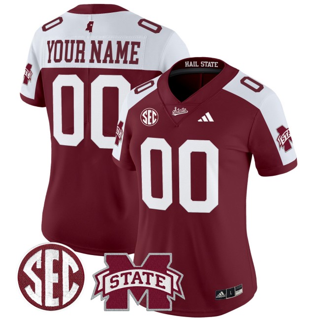 Women's Mississippi State Bulldogs Custom Maroon White F.U.S.E. 2025 Vapor Limited Stitched SEC Football Jersey