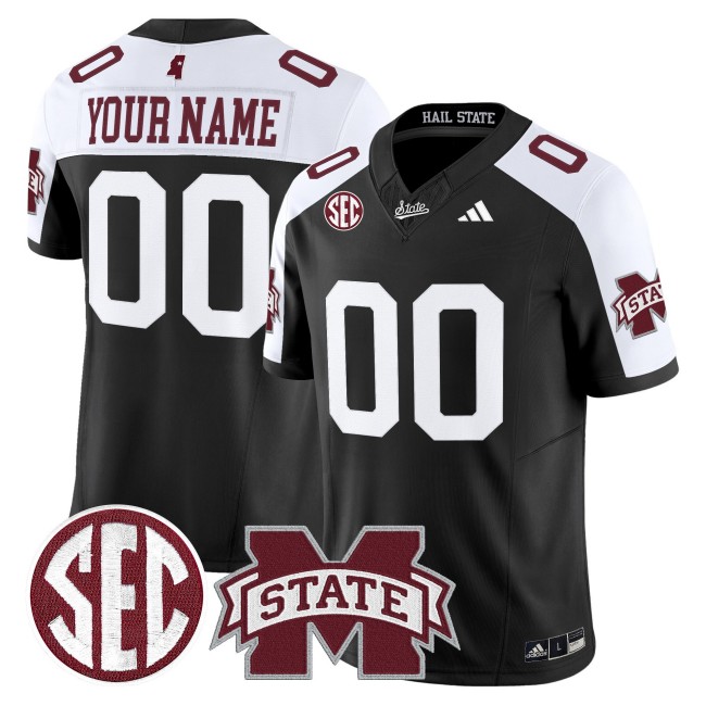 Men's Mississippi State Bulldogs Custom Black White F.U.S.E. 2025 Vapor Limited Stitched SEC Football Jersey