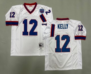 Men's Buffalo Bills #12 Jim Kelly White 1994 Throwbacks Authentics Mitchell & Ness NFL Jersey - Super Bowl XXV Patch