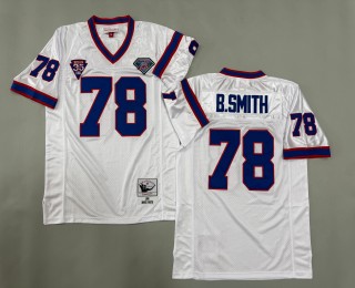 Men's Buffalo Bills #78 Bruce Smith White 1990 Throwbacks Authentics Mitchell & Ness NFL 75th Jersey - Bills 1960-1994 35th Patch