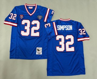 Men's Buffalo Bills #32 O.J. Simpson Royal Throwbacks Authentics Mitchell & Ness NFL 75th Jersey - Bills 1960-1994 35th Patch