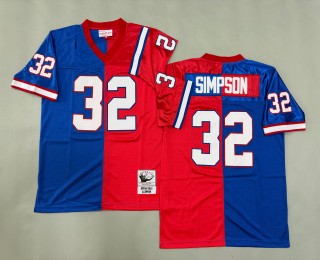 Men's Buffalo Bills #32 O.J. Simpson Throwbacks Authentics Mitchell & Ness NFL Jersey Red Royal Split