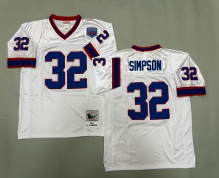 Men's Buffalo Bills #32 O.J. Simpson White 1973 Throwbacks Authentics Mitchell & Ness NFL Jersey - Super Bowl XXV Patch