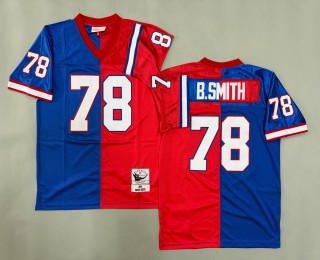 Men's Buffalo Bills #78 Bruce Smith 1990 Throwbacks Authentics Mitchell & Ness NFL Jersey Red Royal Split
