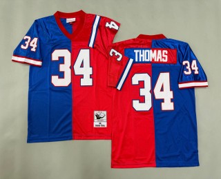 Men's Buffalo Bills #34 Thurman Thomas 1990 Throwbacks Authentics Mitchell & Ness NFL Jersey Red Royal Split