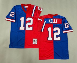 Men's Buffalo Bills #12 Jim Kelly 1994 Throwbacks Authentics Mitchell & Ness NFL Jersey Red Royal Split