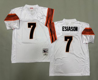 Men's Cincinnati Bengals #7 Boomer Esiason White 1988 Throwbacks Authentics Mitchell & Ness NFL Jersey