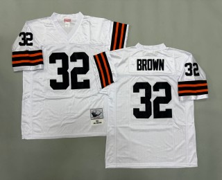 Men's Cleveland Browns #32 Jim Brown White 1964 Throwbacks Authentics Mitchell & Ness NFL Jersey