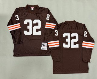 Men's Cleveland Browns #32 Jim Brown Brown 1964 Throwbacks Authentics Mitchell & Ness NFL Long-Sleeved Jersey