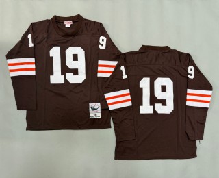 Men's Cleveland Browns #19 Bernie Kosar Brown 1986 Throwbacks Authentics Mitchell & Ness NFL Long-Sleeved Jersey