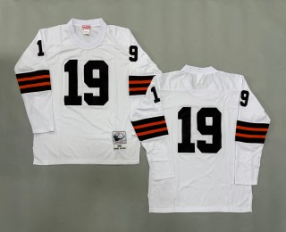Men's Cleveland Browns #19 Bernie Kosar White 1986 Throwbacks Authentics Mitchell & Ness NFL Long-Sleeved Jersey