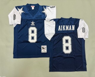 Men's Dallas Cowboys #8 Troy Aikman Navy White 1994 Throwbacks Authentics Mitchell & Ness NFL Jersey