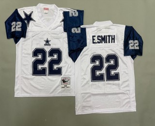 Men's Dallas Cowboys #22 Emmitt Smith White Navy 1995 Throwbacks Authentics Mitchell & Ness NFL Jersey
