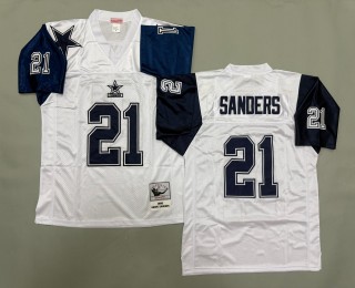 Men's Dallas Cowboys #21 Deion Sanders White Navy 1995 Throwbacks Authentics Mitchell & Ness NFL Jersey